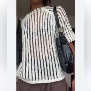 Trina Turk Women’s Short Sleeve Mesh Striped Sweater Size Medium